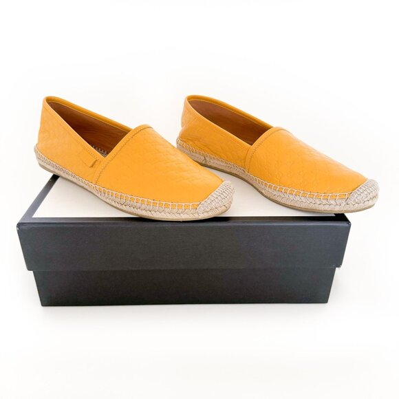 Gucci Monogram Espadrille Flats EU 38 US 8 Yellow GG Leather Slip On Rope Shoe
